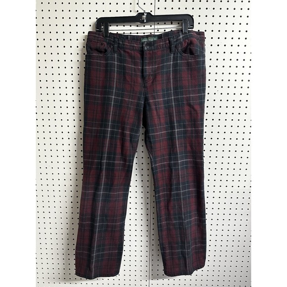 Lauren Ralph Lauren Red Plaid Flannel Pants Womens 14P 34x28 Red Stretch Jeans - Picture 3 of 13